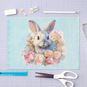 Papier Mousseline Lapin avec une guirlande de roses Mignon