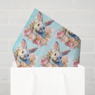 Papier Mousseline Lapin avec une guirlande de roses motif mignon