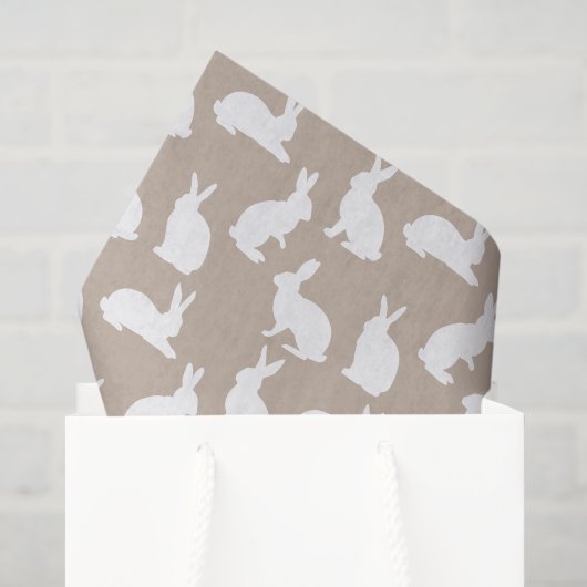 Papier Mousseline Lapin beige et blanc motif Pâques neutre (Sac cadeau)