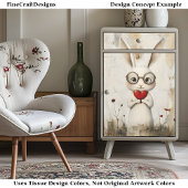 Papier Mousseline Lapin blanc, lunettes et un coeur rouge BY2 Découp