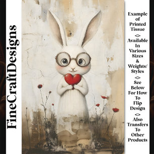 Papier Mousseline Lapin Blanc, Lunettes & Un Cœur Rouge BY2 Découpag