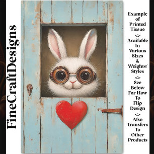 Papier Mousseline Lapin Blanc Mignon & Cœur d'Amour Rouge BX8 Découp