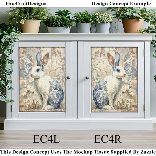 Papier Mousseline Lapin blanc, Motif Floral bleu EC4L Découpage