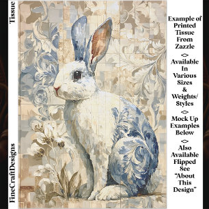 Papier Mousseline Lapin Blanc, Motif Floral Bleu EC4L Découpage