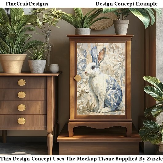 Papier Mousseline Lapin blanc, Motif Floral bleu EC4L Découpage