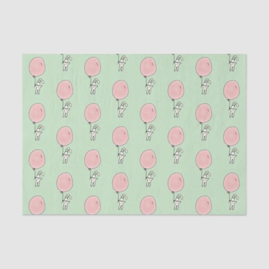 Papier Mousseline Lapin Blanc tenant un ballon rose (Recto)