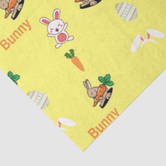 Papier Mousseline Lapin & carottes motif sur jaune (Détail)