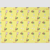 Papier Mousseline Lapin & carottes motif sur jaune (Recto)