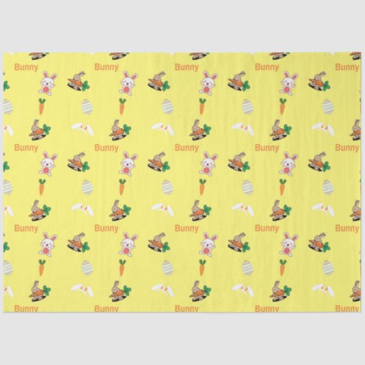 Papier Mousseline Lapin & carottes motif sur jaune (Recto)