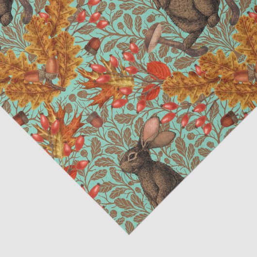 Papier Mousseline Lapin d'automne sur vert clair (Détail)