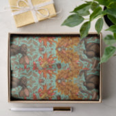 Papier Mousseline Lapin d'automne sur vert clair (Cadeau)