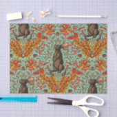 Papier Mousseline Lapin d'automne sur vert clair (Artisanat)