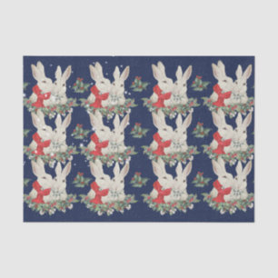 Papier Mousseline Lapin de Noël bleu lapins neige hiver Whimsica