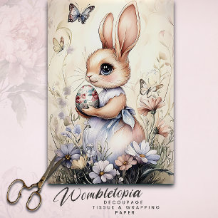 Papier Mousseline Lapin de Pâques vintage avec Oeuf Peint et Fleur s