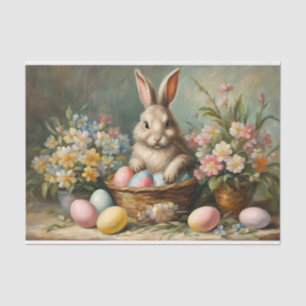 Papier Mousseline Lapin de Pâques vintage avec oeufs de Pâques et fl
