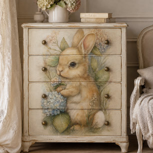 Papier Mousseline Lapin de printemps avec aquarelle florale