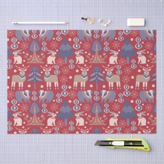 Papier Mousseline Lapin de rennes roux scandinave (Artisanat)