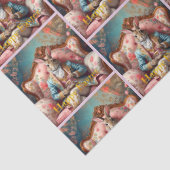 Papier Mousseline Lapin élégant buvant du thé Joyeuses Pâques (Détail)
