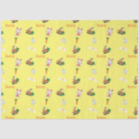 Lapin et motif de carottes sur fond jaune