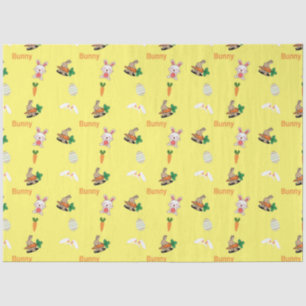 Papier Mousseline Lapin et motif de carottes sur fond jaune