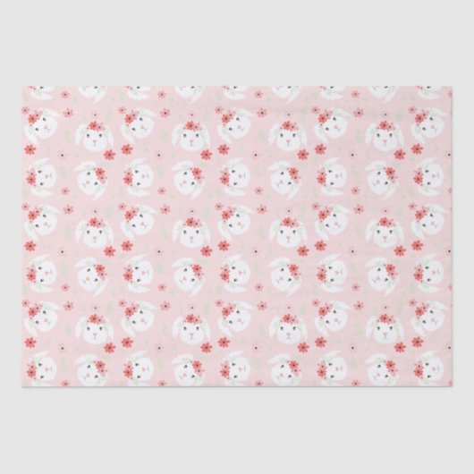 Papier Mousseline Lapin Fleur Couronne rose (Recto)