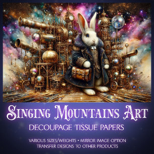 Papier Mousseline Lapin Magique Steampunk Coloré Decoupage