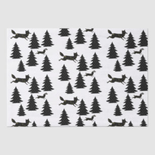 Papier Mousseline Lapin renard scandinave Noir Arbre de Noël