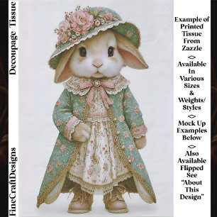 Papier Mousseline Lapin Shabby Chic en robe florale EV6L Découpage