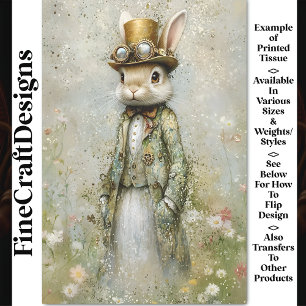 Papier Mousseline Lapin Steampunk Victorien, Decoupage Floral CA6