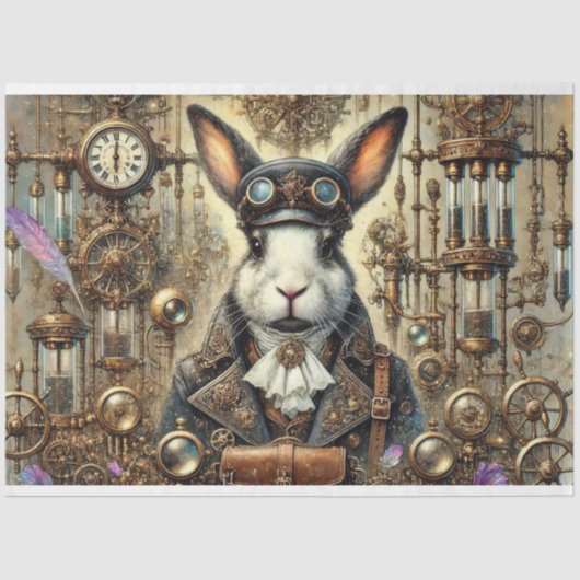 Papier Mousseline Lapin Whimsical Gothique Steampunk Decoupage (Recto)