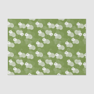 Papier Mousseline Lapins blancs bouffants sur vert
