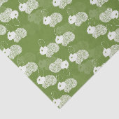 Papier Mousseline Lapins blancs bouffants sur vert (Détail)