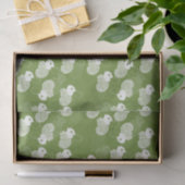 Papier Mousseline Lapins blancs bouffants sur vert (Cadeau)