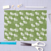 Papier Mousseline Lapins blancs bouffants sur vert (Artisanat)
