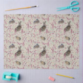Papier Mousseline Lapins Dans Le Jardin Fleurs Roses (Artisanat)
