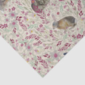 Papier Mousseline Lapins Dans Le Jardin Fleurs Roses (Détail)