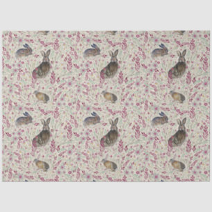 Papier Mousseline Lapins Dans Le Jardin Fleurs Roses