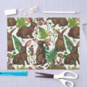 Papier Mousseline Lapins et flore boisée 4 (Artisanat)