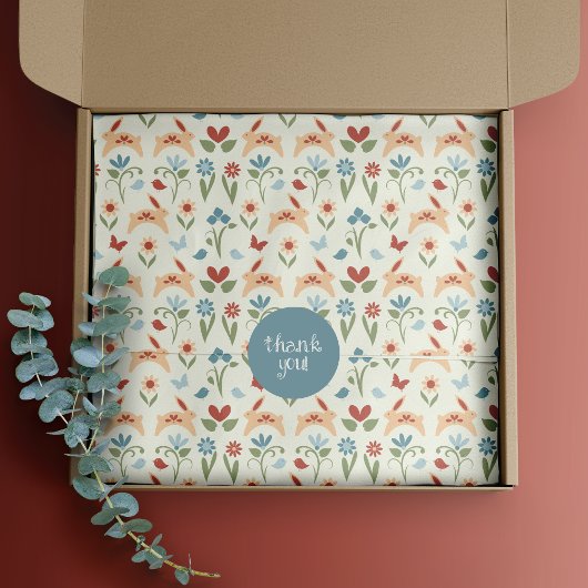 Papier Mousseline Lapins, Oiseaux et Coeurs Art populaire