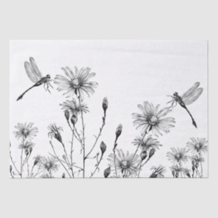 Papier Mousseline LARGE Fleur sauvage Déchoupage de libellules Noir