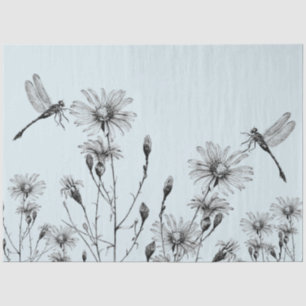 Papier Mousseline LARGE Fleur sauvage Déchoupage de libellules Noir 