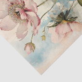 Papier Mousseline Large Slightly Abstract Pale Pink Peony with Blue (Détail)