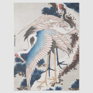 Papier Mousseline L'art japonais de Hokusai Deux grues Pin enneigé