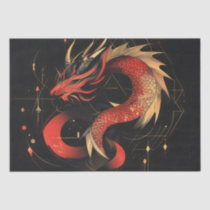 Papier Mousseline L'art majestueux du Dragon chinois rouge et or