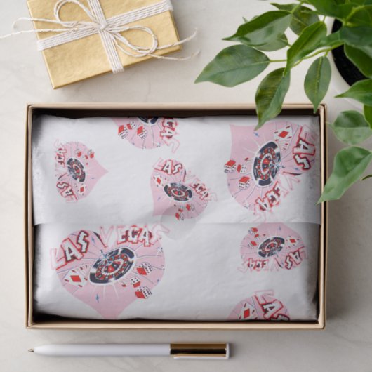 Papier Mousseline Las Vegas Coeurs Rose Girly (Cadeau)