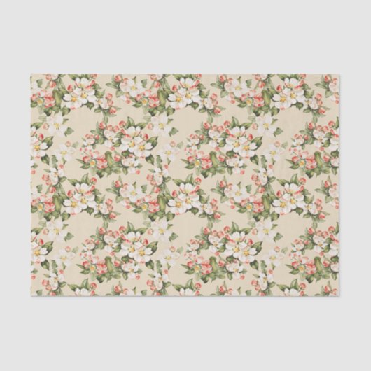Papier Mousseline Latte Beige Floral Élégant (Recto)