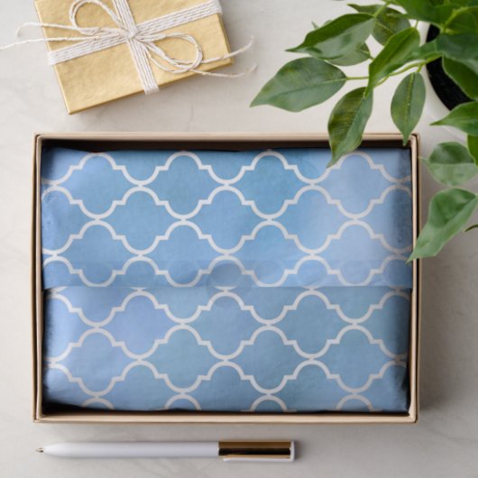 Papier Mousseline Lattes bleues, Quatrefoil, Trellis, Aquarelles (Cadeau)