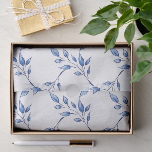 Papier Mousseline Lattice Indigo Leaf (Cadeau)