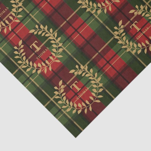 Papier Mousseline Laurel Monogram On Red And Green Christmas Plaid (Détail)