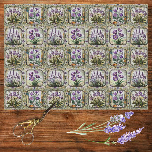 Papier Mousseline Lavande vintage Fleurs violettes Mosaïque botaniqu